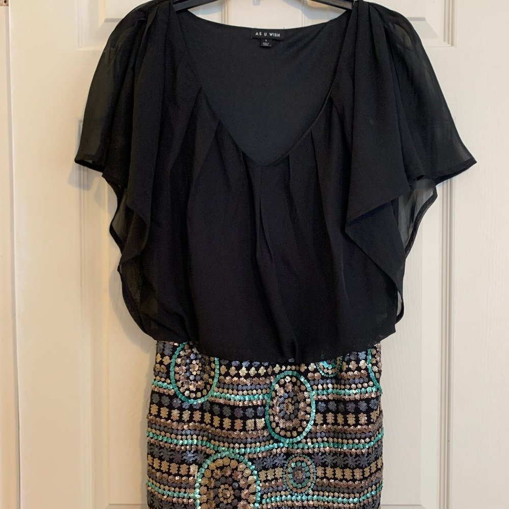 black and sequinned dress